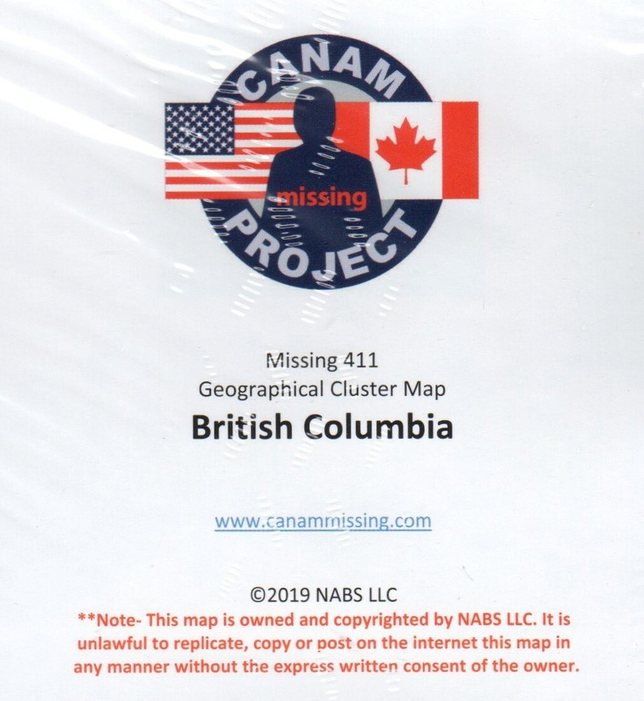 CanAm Missing Project Geographical Cluster Map, British Columbia David Paulides