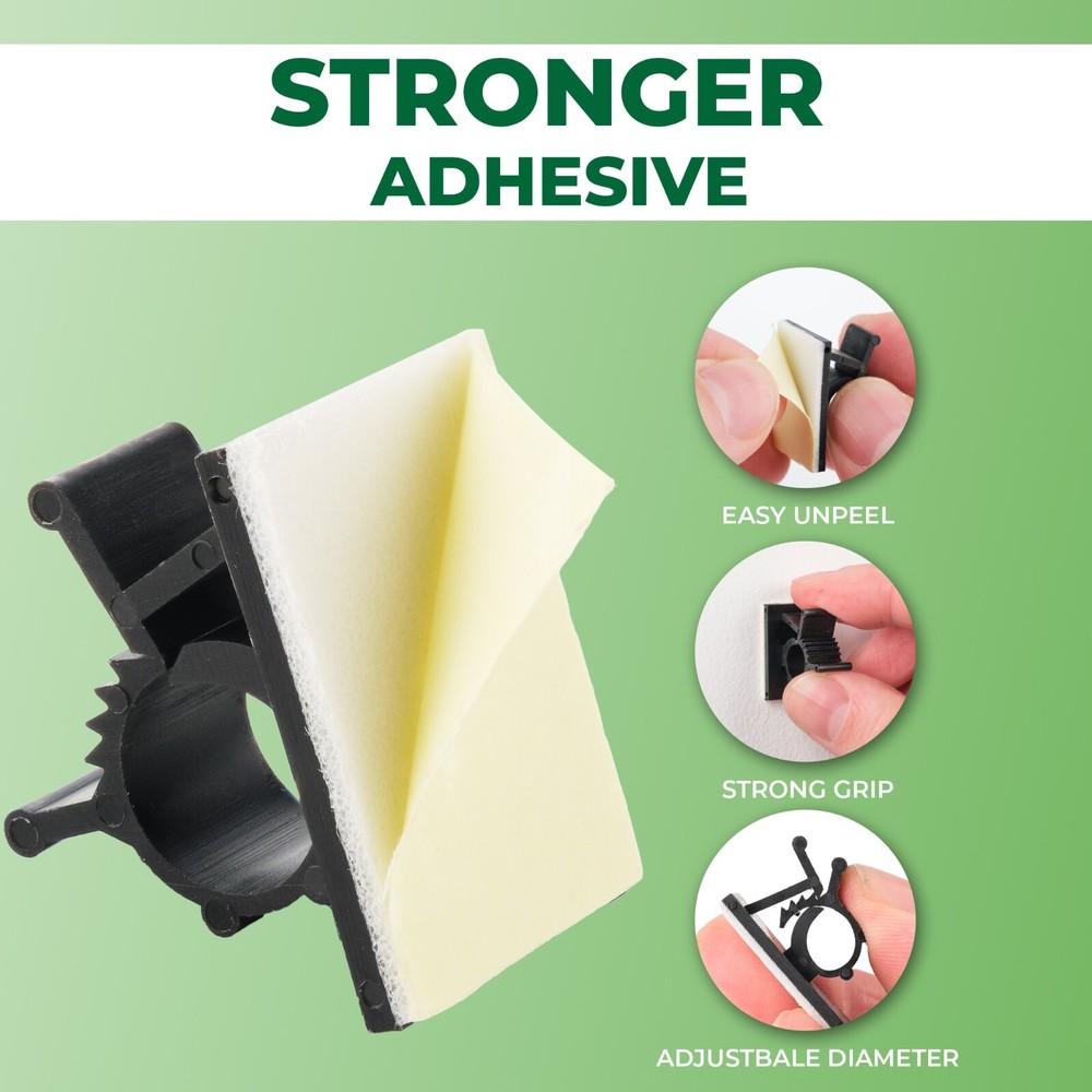 Black Self-Adhesive Adjustable Cable Clips - 50 Pack - Secure Wire Holders