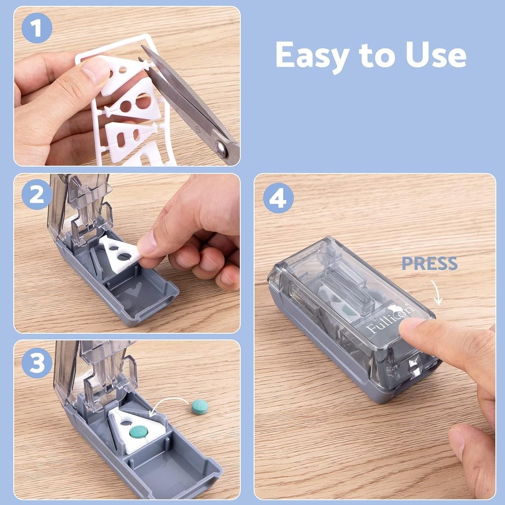 Compact Pill Splitter with Sharp Blade & 2 Large Organizers - Safe & Easy to Use