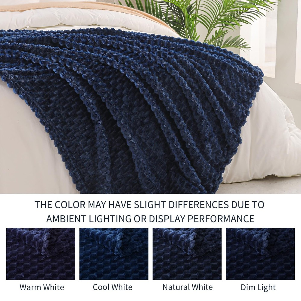 Fleece Throw Blanket for Couch, Extra Large Fuzzy Navy Blue Bed Blankets, Sof...