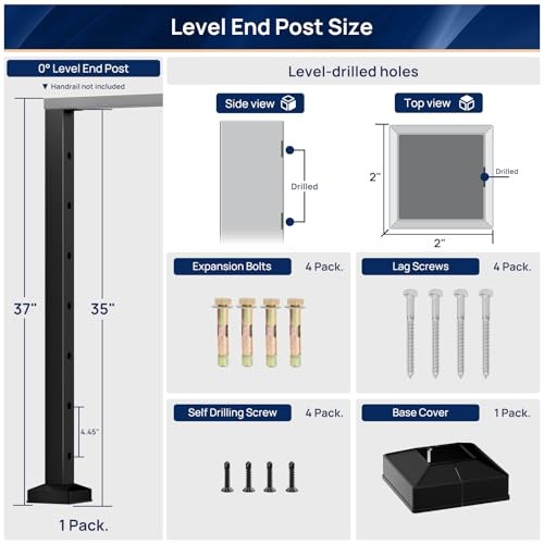 1 Pack 35"x3"x3" Horizontal Aluminum Deck Railing Post 1x Level End Post.