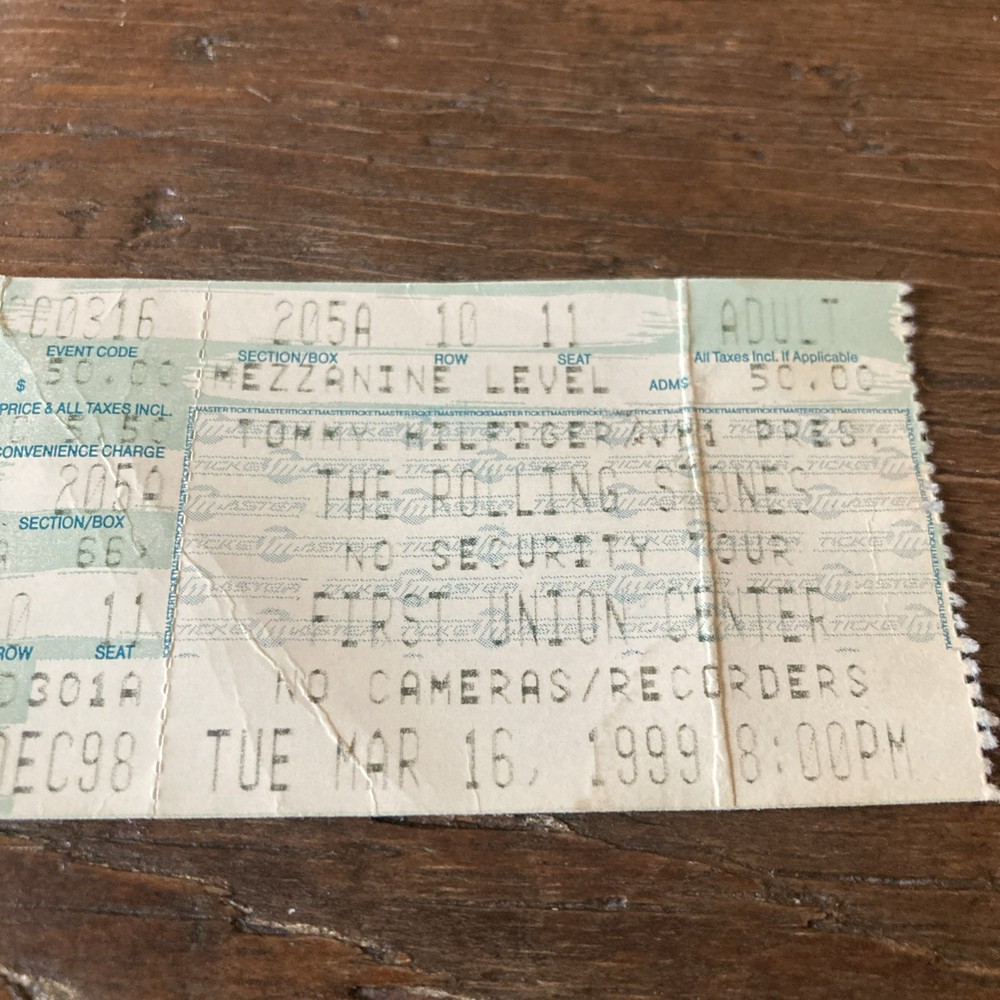 ROLLING STONES 1999 NO SECURITY TOUR PHILADELPHIA  3-16-99 TICKET STUB