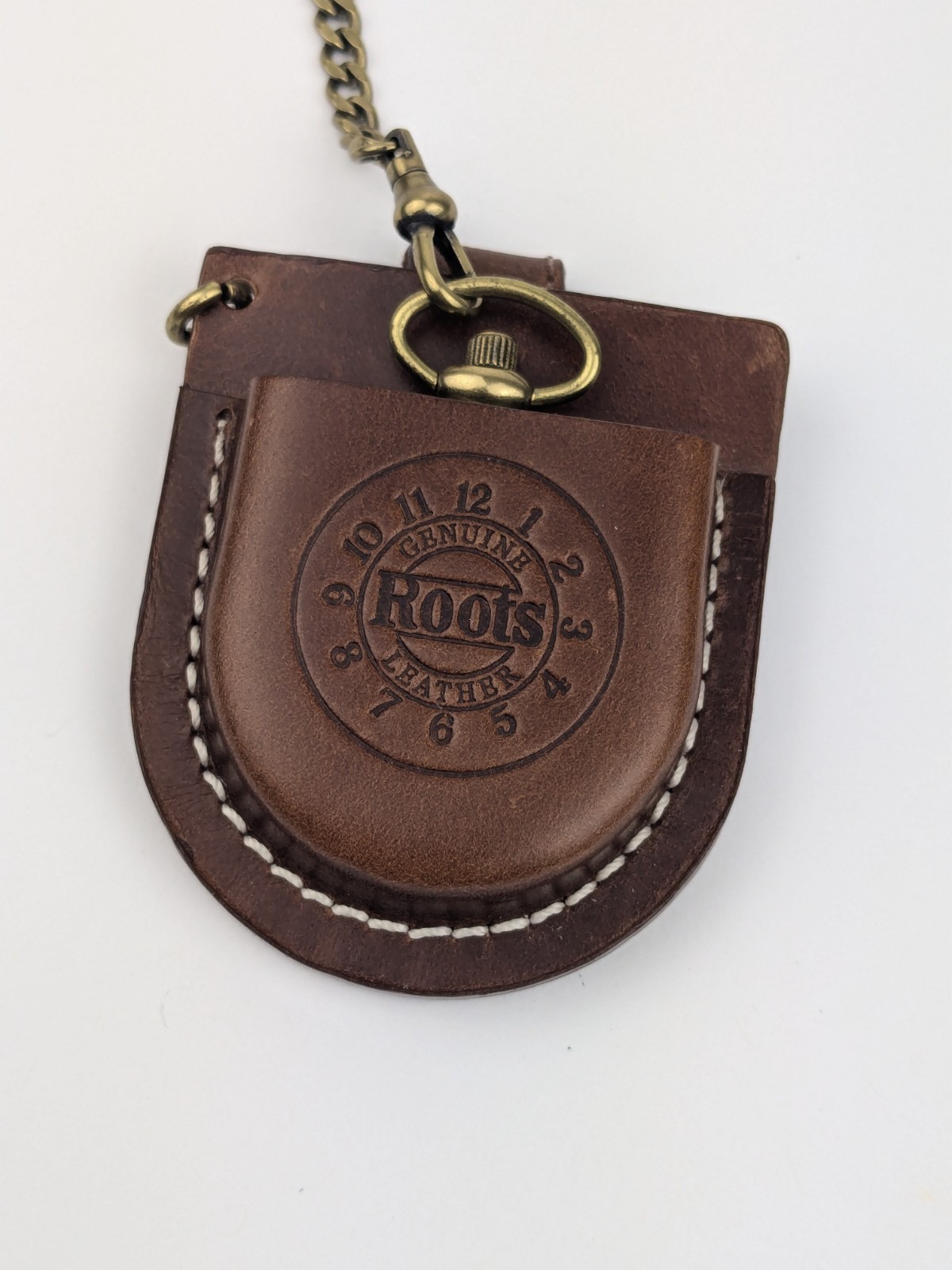 Vtg Roots Canada Pocket Watch R89 With Fob Chain 43mm Leather
