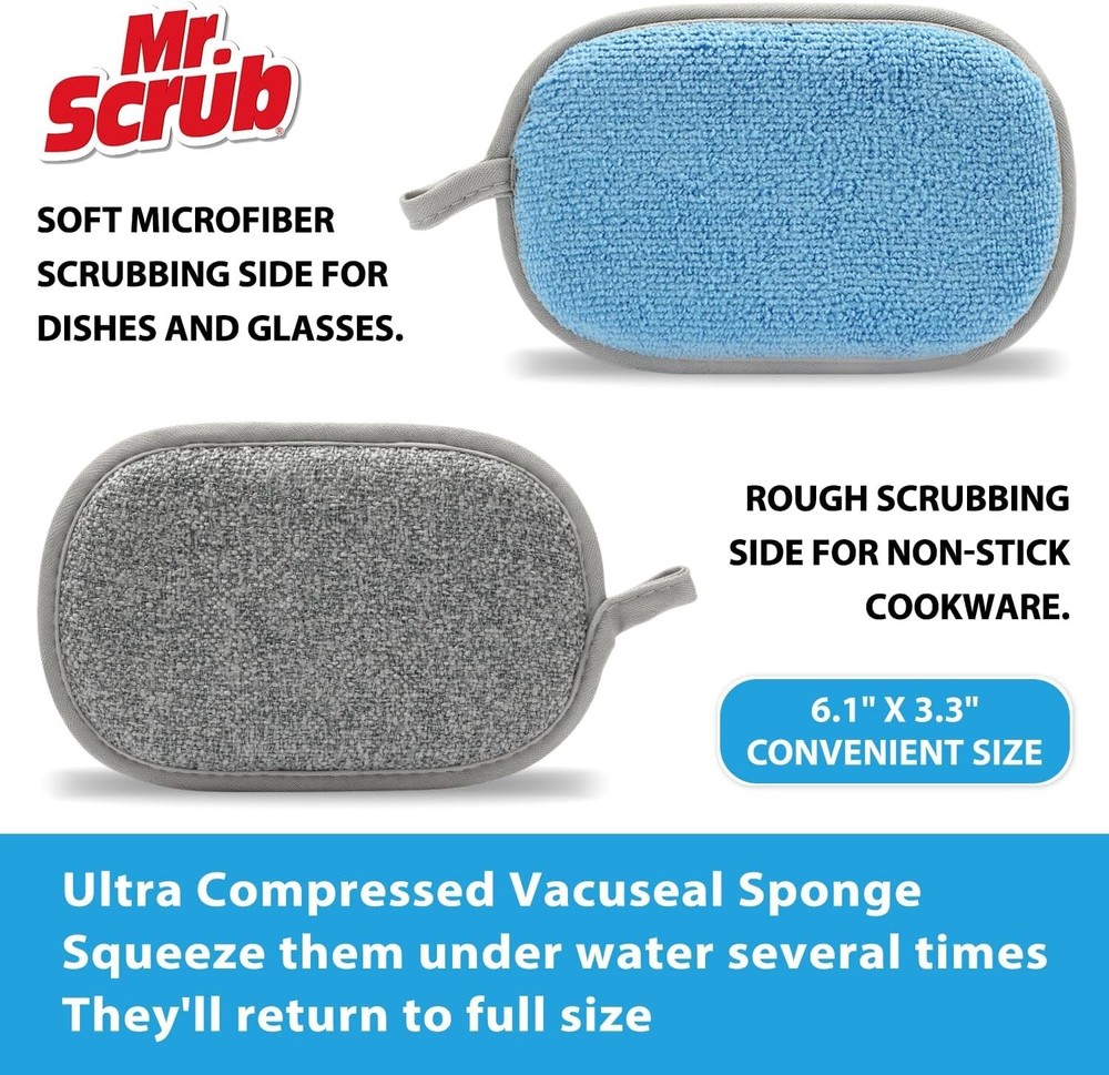Gentle Non-Scratch Microfiber Sponges - 6 Pack for Effortless Kitchen Cleaning