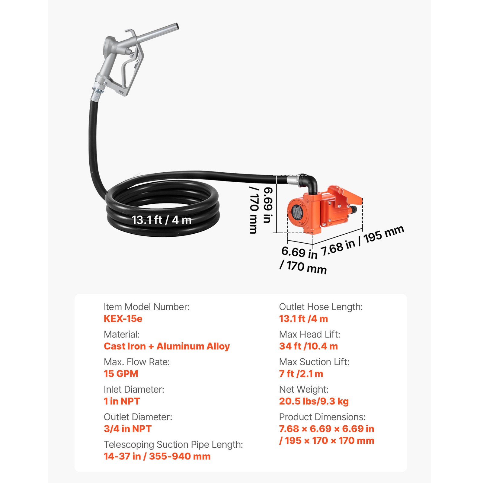 12V DC Fuel Transfer Pump,15 GPM Diesel and Gasoline Pump with Manual Nozzl