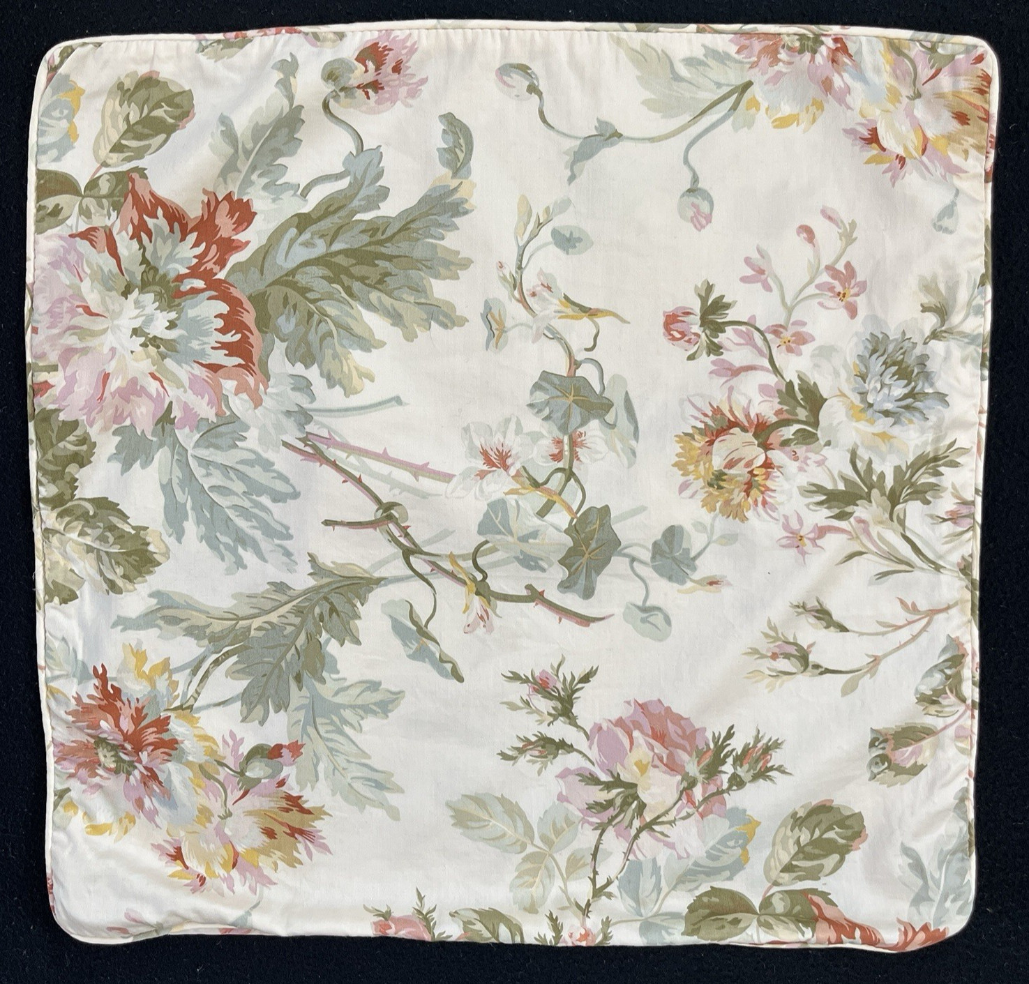 Ralph Lauren Wentworth Floral Accent Throw Pillow Cover Ivory 17” Sateen Cotton