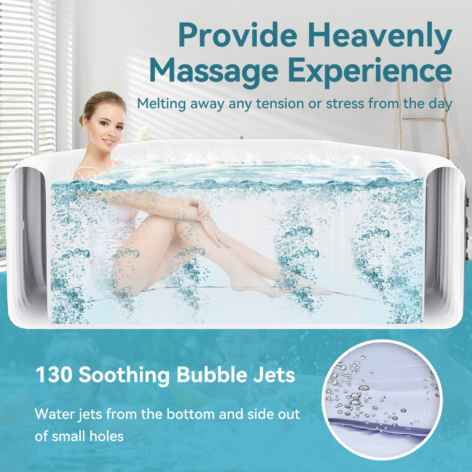 NAIZEA 6 Person Inflatable Hot Tub 75x75x25 Spa with 130 Soothing Jets and Cover