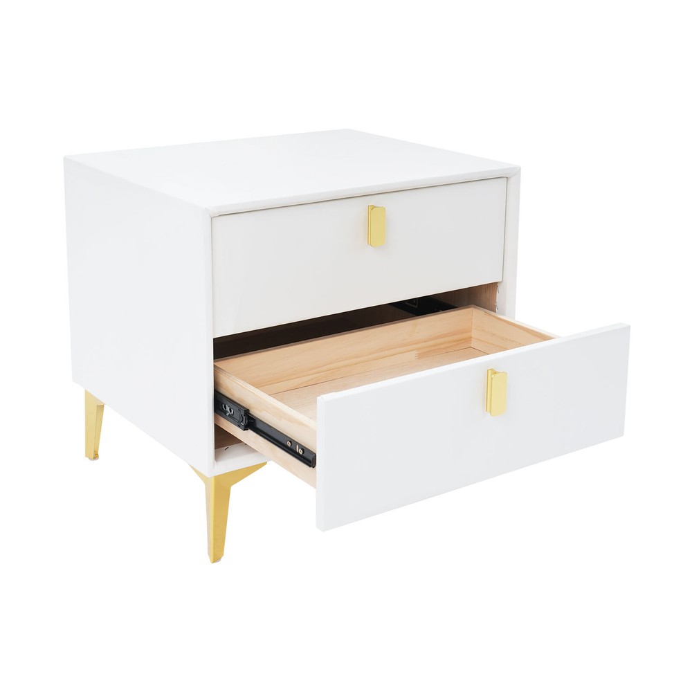 White Bedside Table, Storage Cabinet for the Bedroom, Side Table with 2-drawers