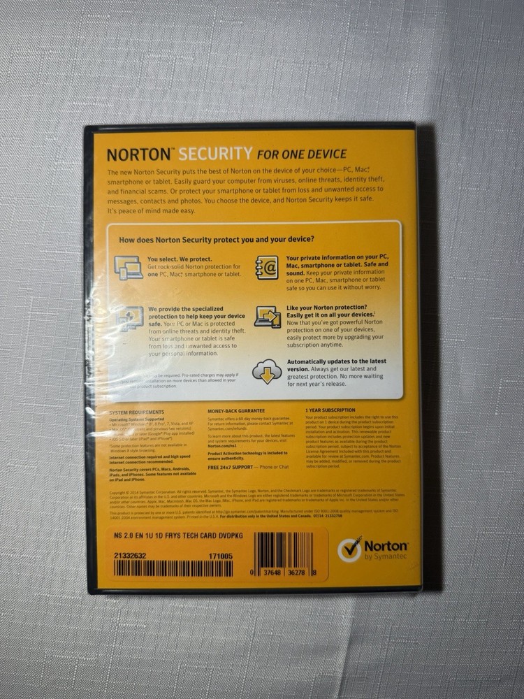 Norton by Symantec SECURITY for PC, Mac, smartphone or tablet (SEALED)