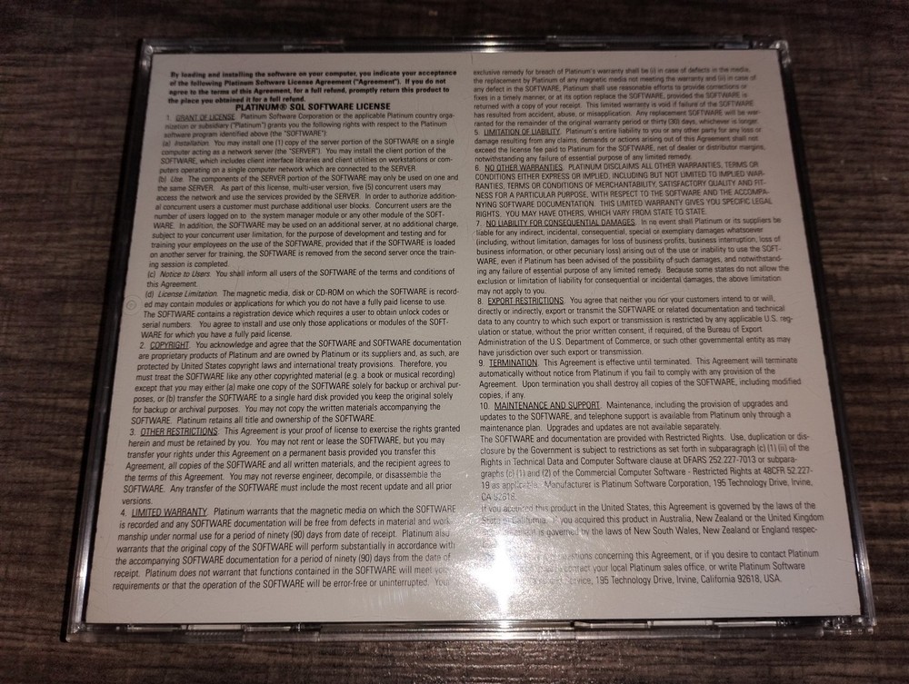 Platinum SQL Financial Software Version 4.2 PC CD-ROM for Windows NT UNIX 1998