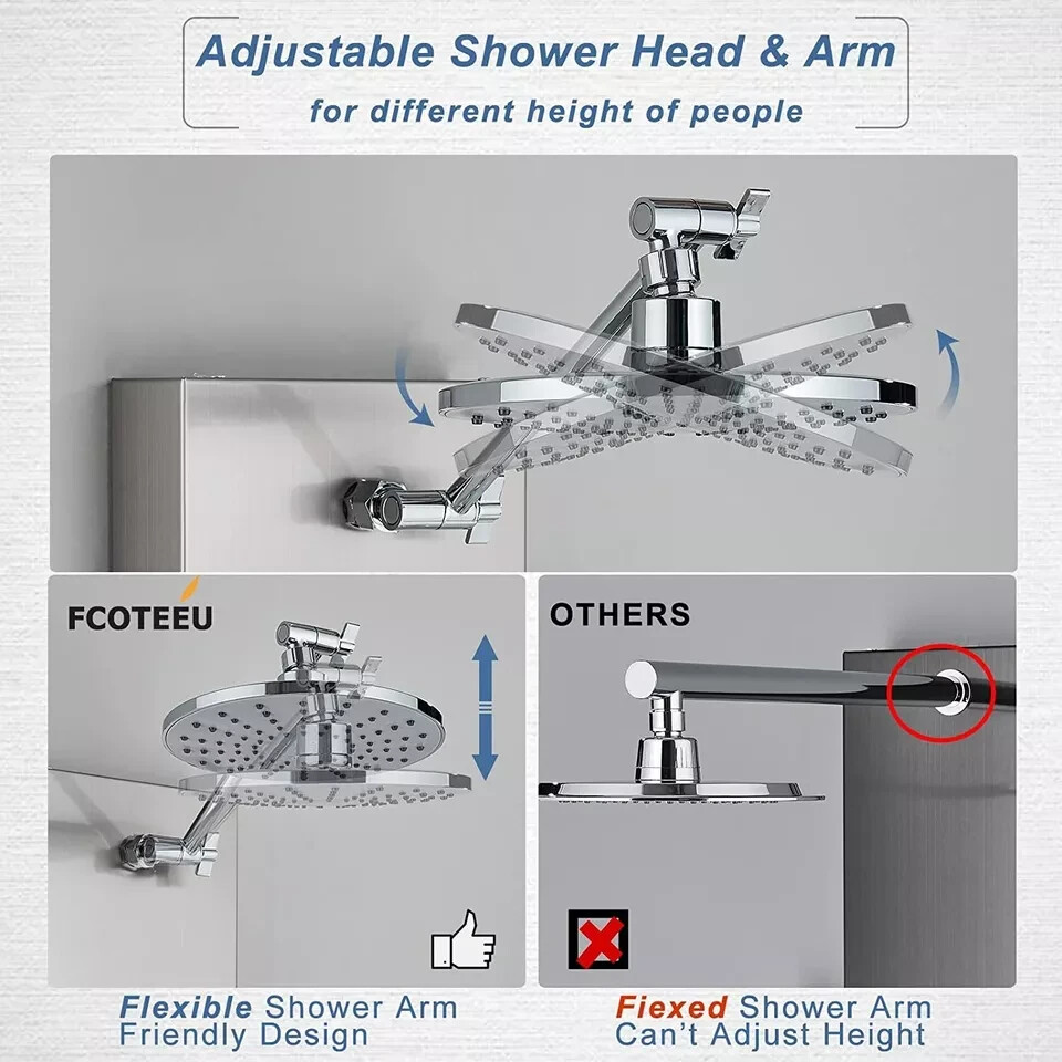 Shower Panel Tower System 8''Adjustable Rainfall Shower Head & Massage Body Jet