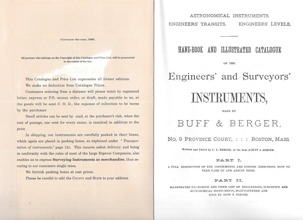 1897 BUFF & BERGER ENGINEERS' & SURVEYORS' INSTRUMENTS CATALOG