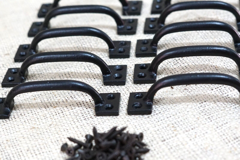 10 Cast Iron Handles Drawer Pulls Gloss Black Home Decor Kitchen Window Pull