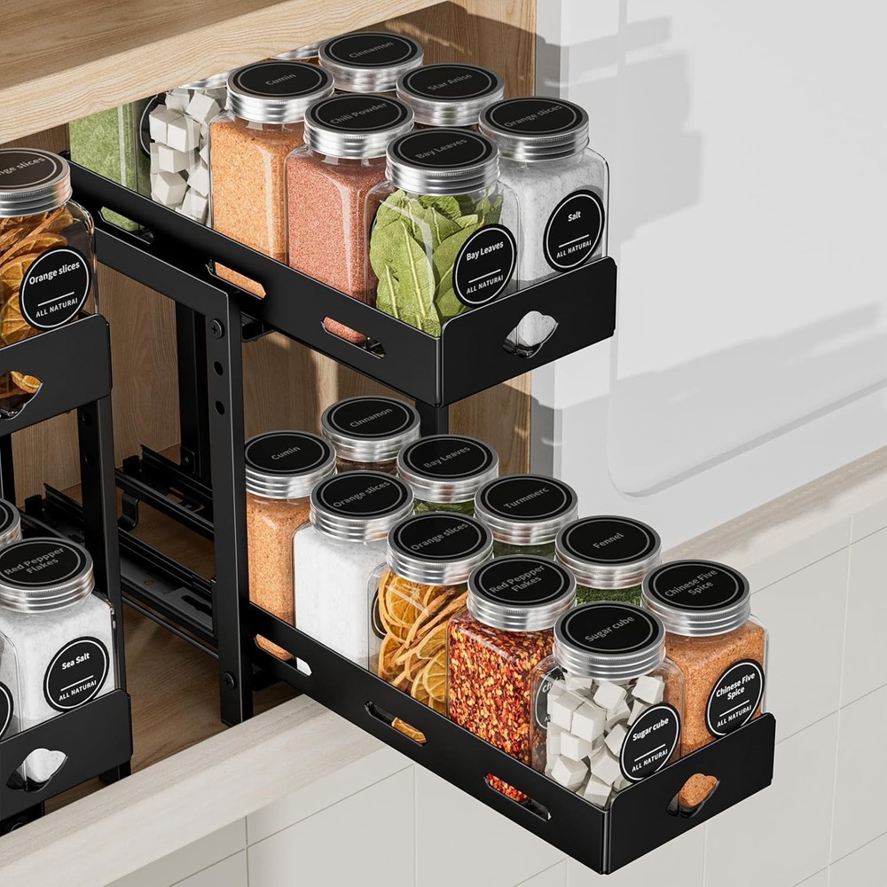Pull Out Spice Rack Organizer, 2-Tier Vertical Spice Rack, Height Adjustable ...