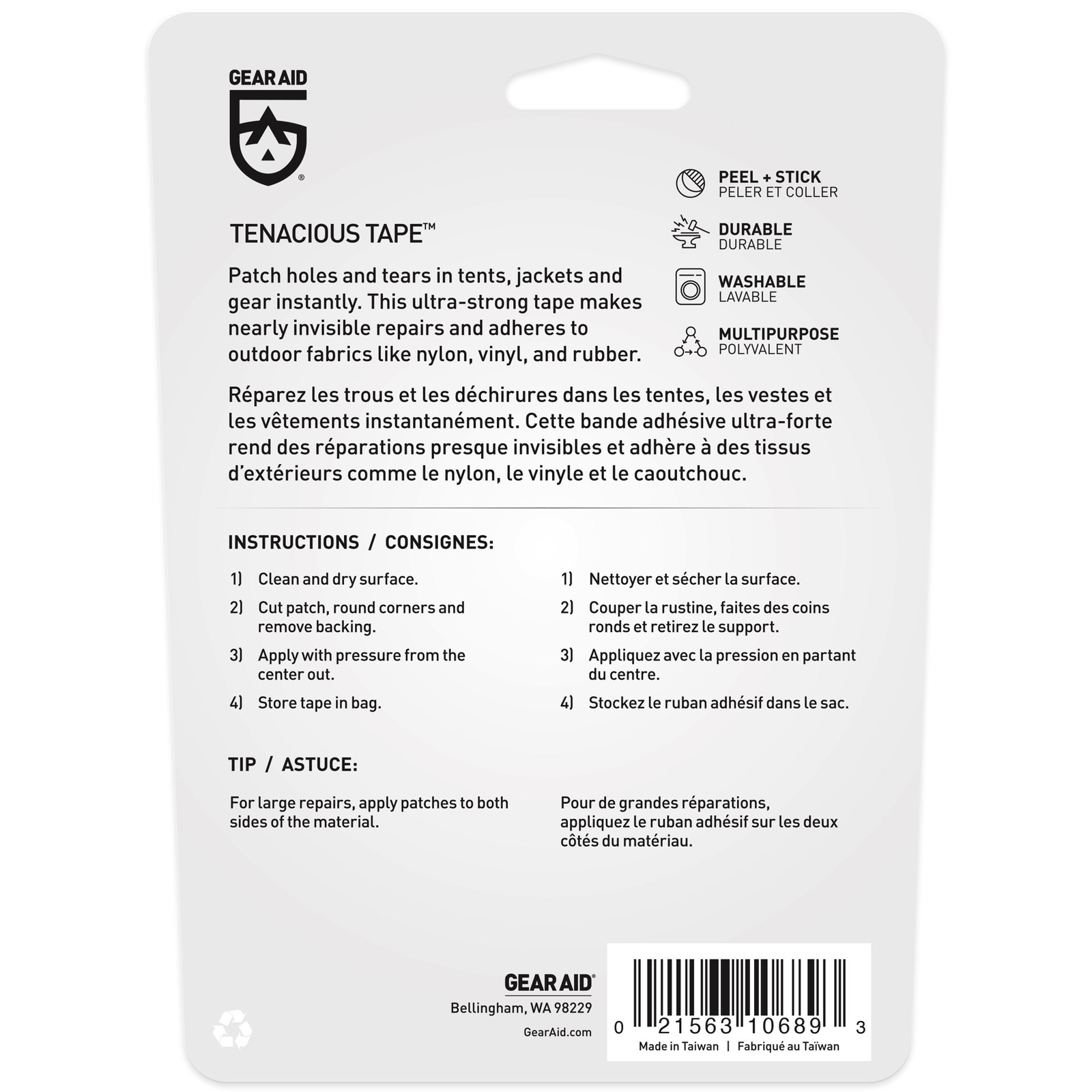 Gear Aid Tenacious Tape Black Repair Tape 3 x 20 in, New