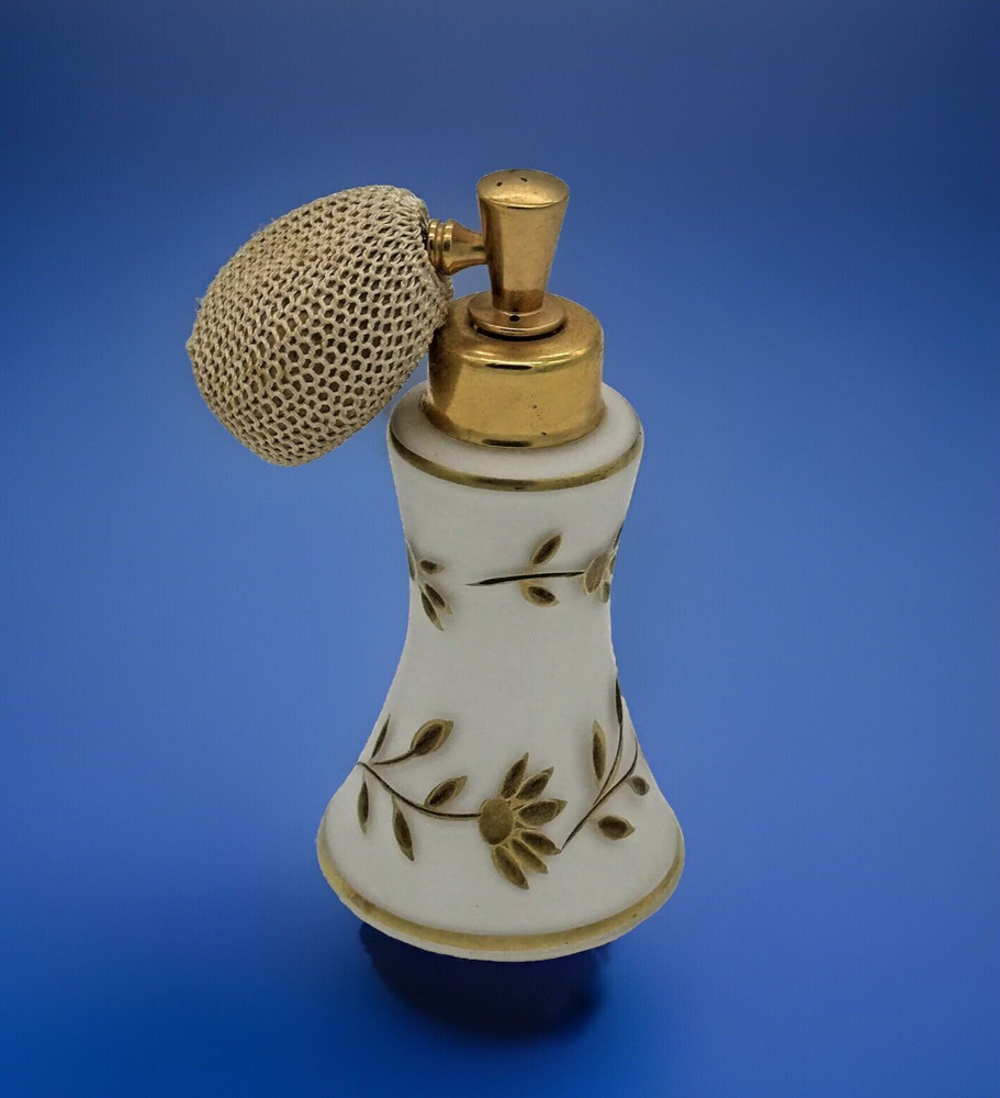 Vintage West Germany Perfume Atomizer Gold Leaf Floral Vine Pattern