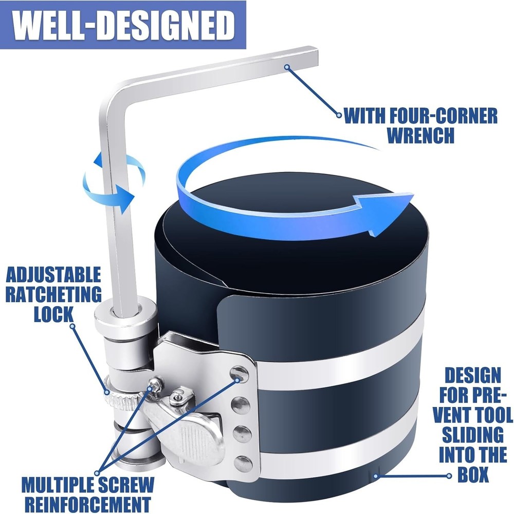 Adjustable Piston Ring Compressor & Installer Set for Car Engines