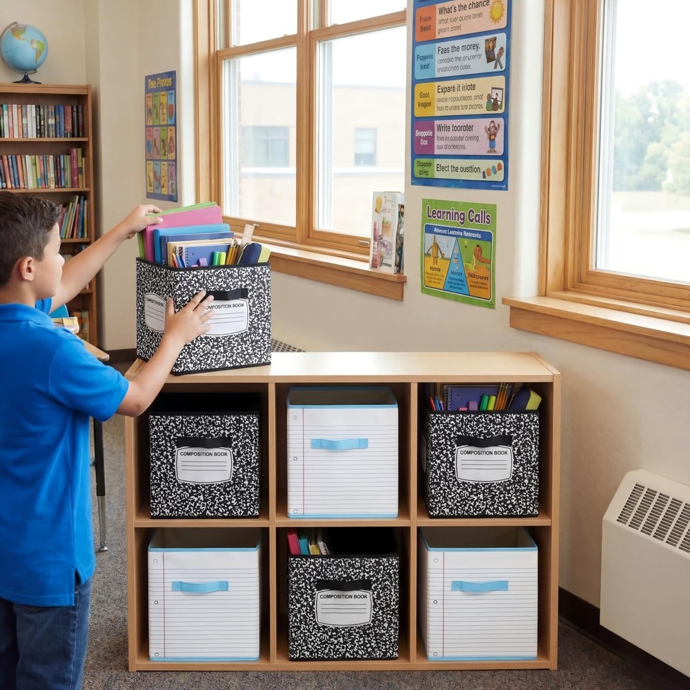 6 Pcs 11 Inch Composition Book Classroom Fabric Storage Bins Cube Classroom M...
