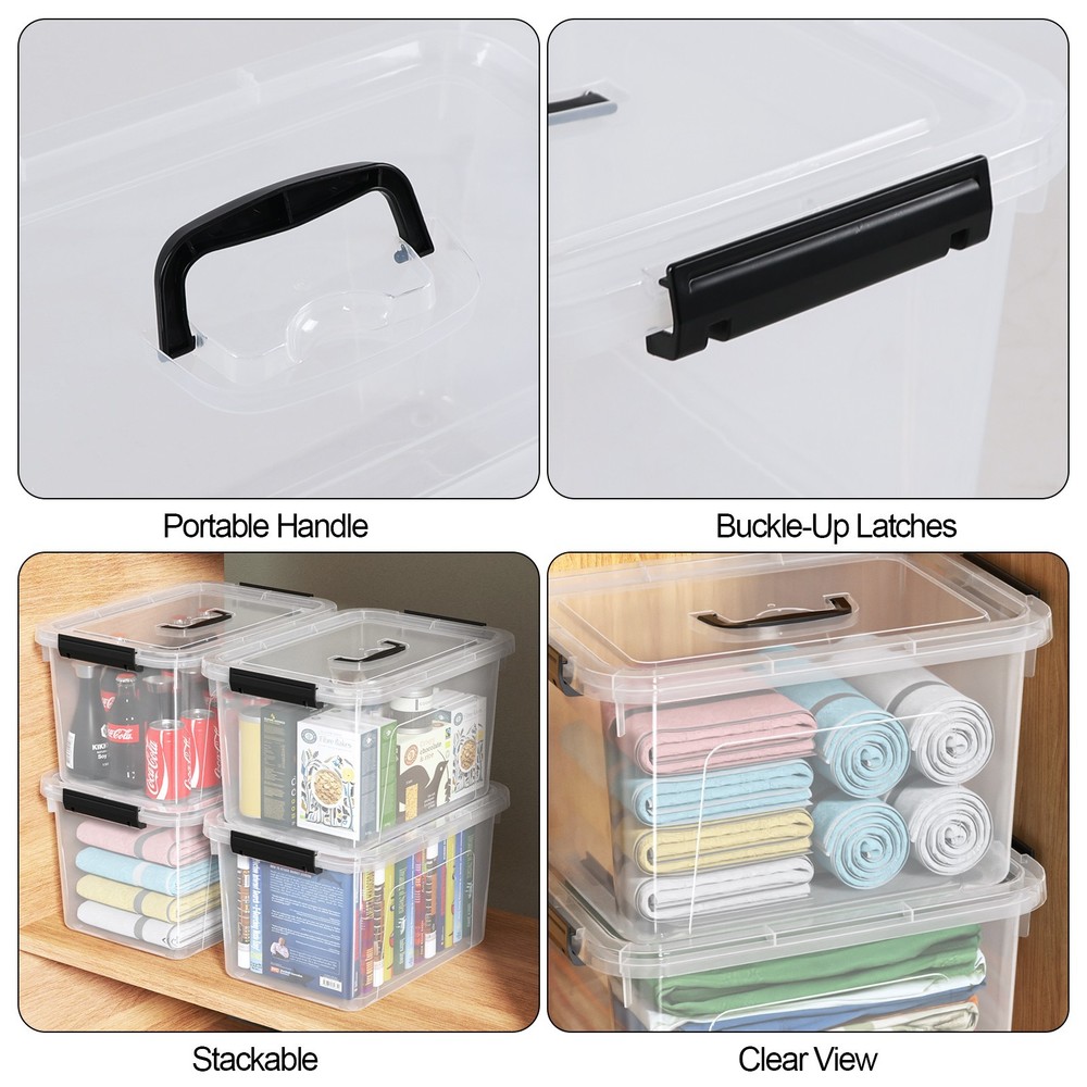 Knifefish 18 Quart Clear Plastic Box Bin with Lids and Handle, 4 Packs