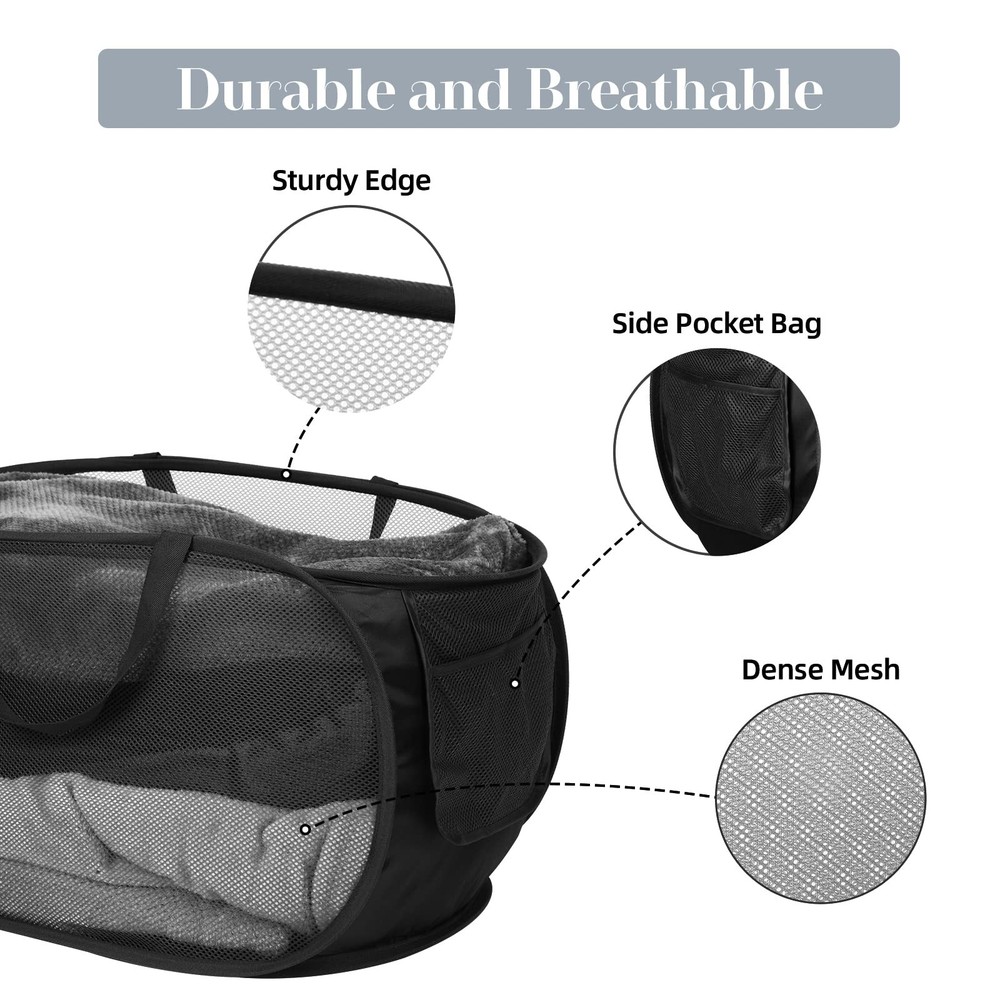 4 Pack Collapsible Laundry Baskets, Foldable Laundry Basket with Pocket, Dur...