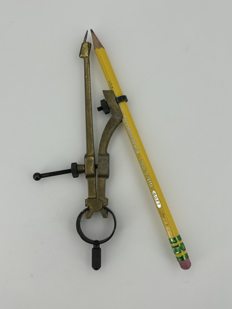Vintage Brass Bow Compass Drafting Tool with Pencil Holder