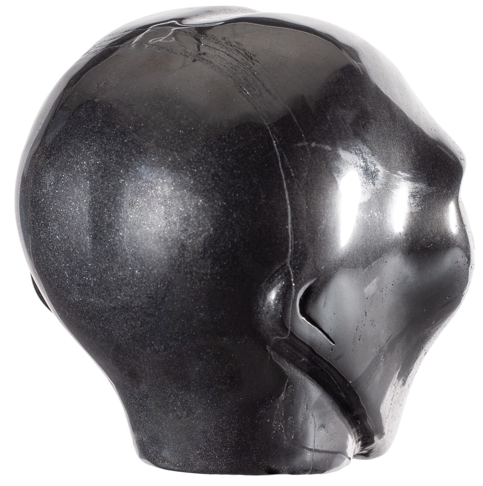 4" HEMATITE Star Being Female Alien Head Crystal Skull Labradorite Eyes Large