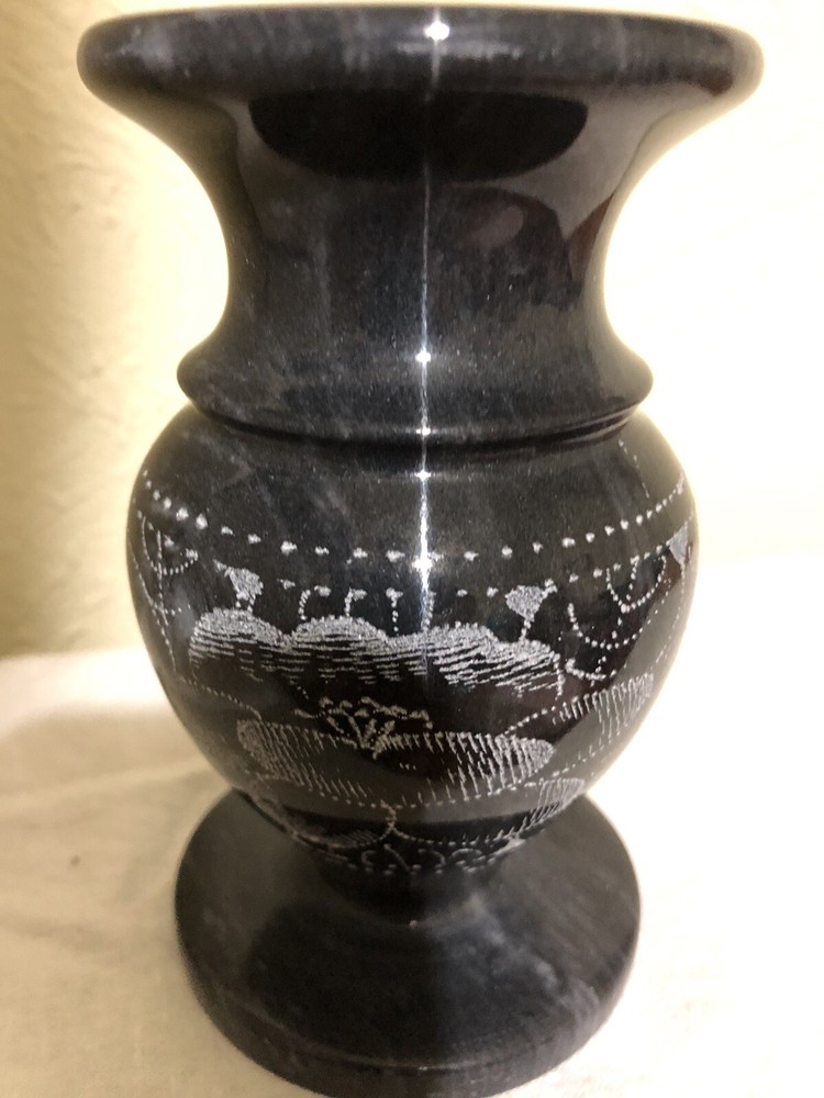 Black Soap Stone Engraved Vase
