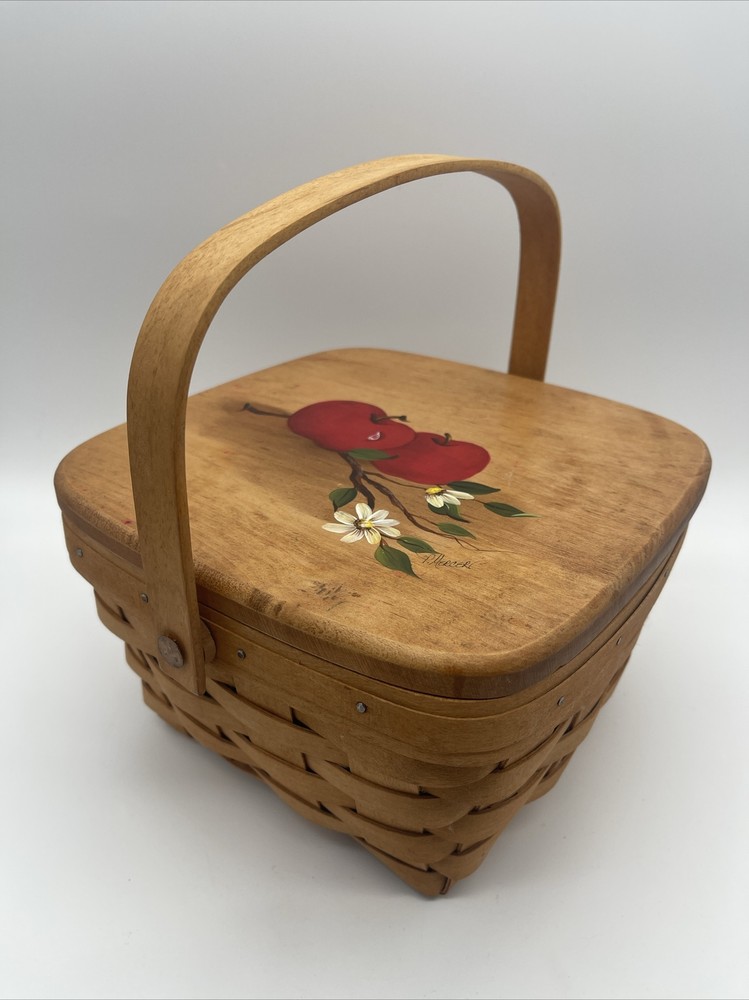 Longaberger Fruit Basket & Plastic Protector P Mercer Apple Handle 90s Spring M