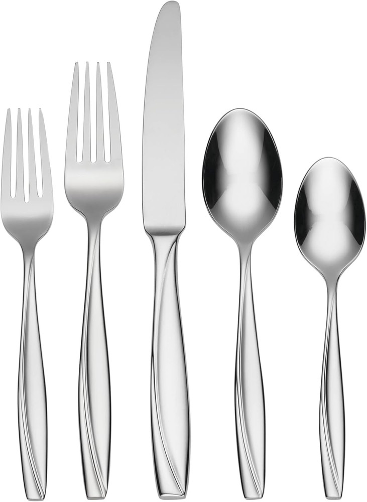 Silverware Set for 8, Camlynn Mirror 45-Piece Everyday Flatware Set with Serving