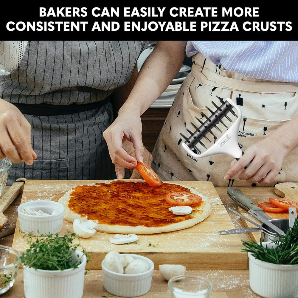 Pizza Dough Docker Pastry Roller with Spikes, Pizza Docking Tool for Home Black