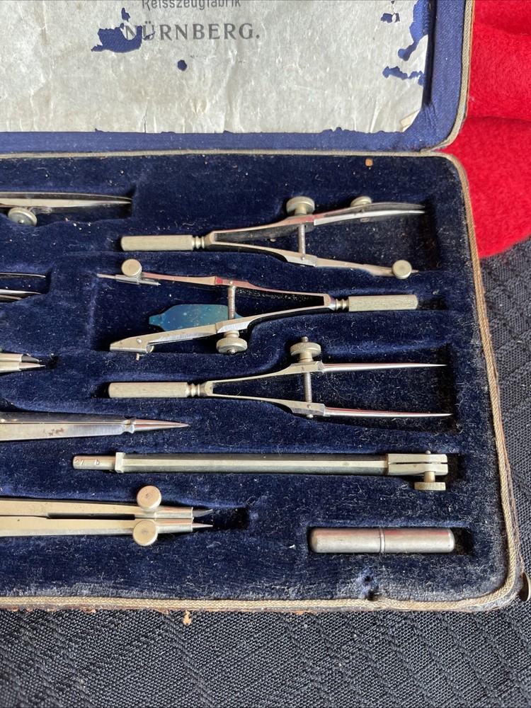 German Precision Drafting Drawing Set in Case 12 Piece - Schenner - Rare