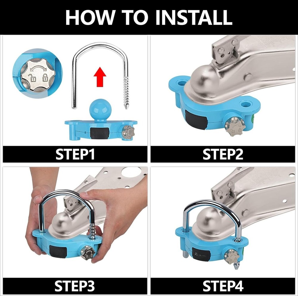 Blue Trailer Hitch Lock (with Combination Lock) Adjustable Storage