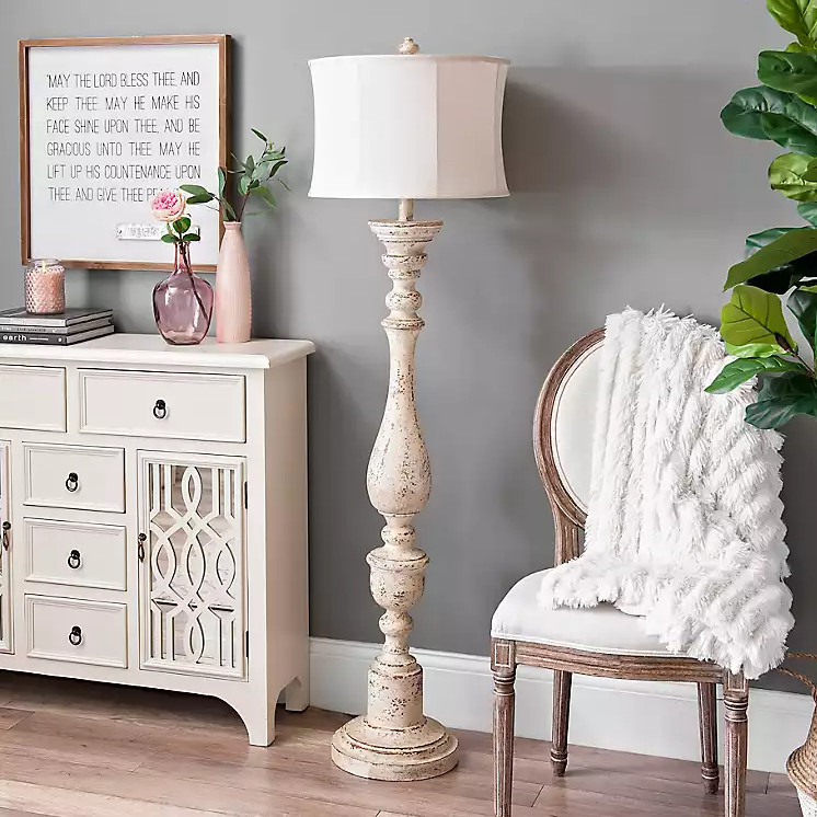 Kirkland's Distressed Cream Spindle Floor Lamp