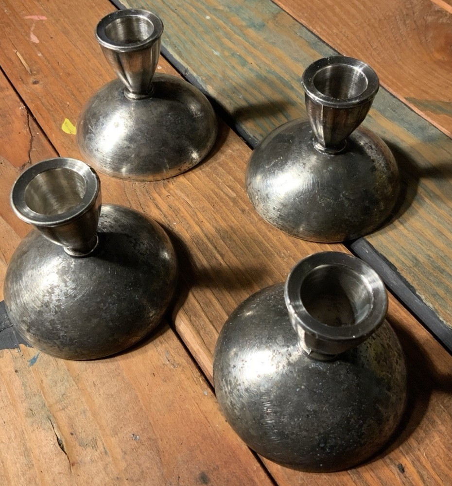 Vintage Candlestick Holders 4 Heavy Solid Maybe Silver plated?