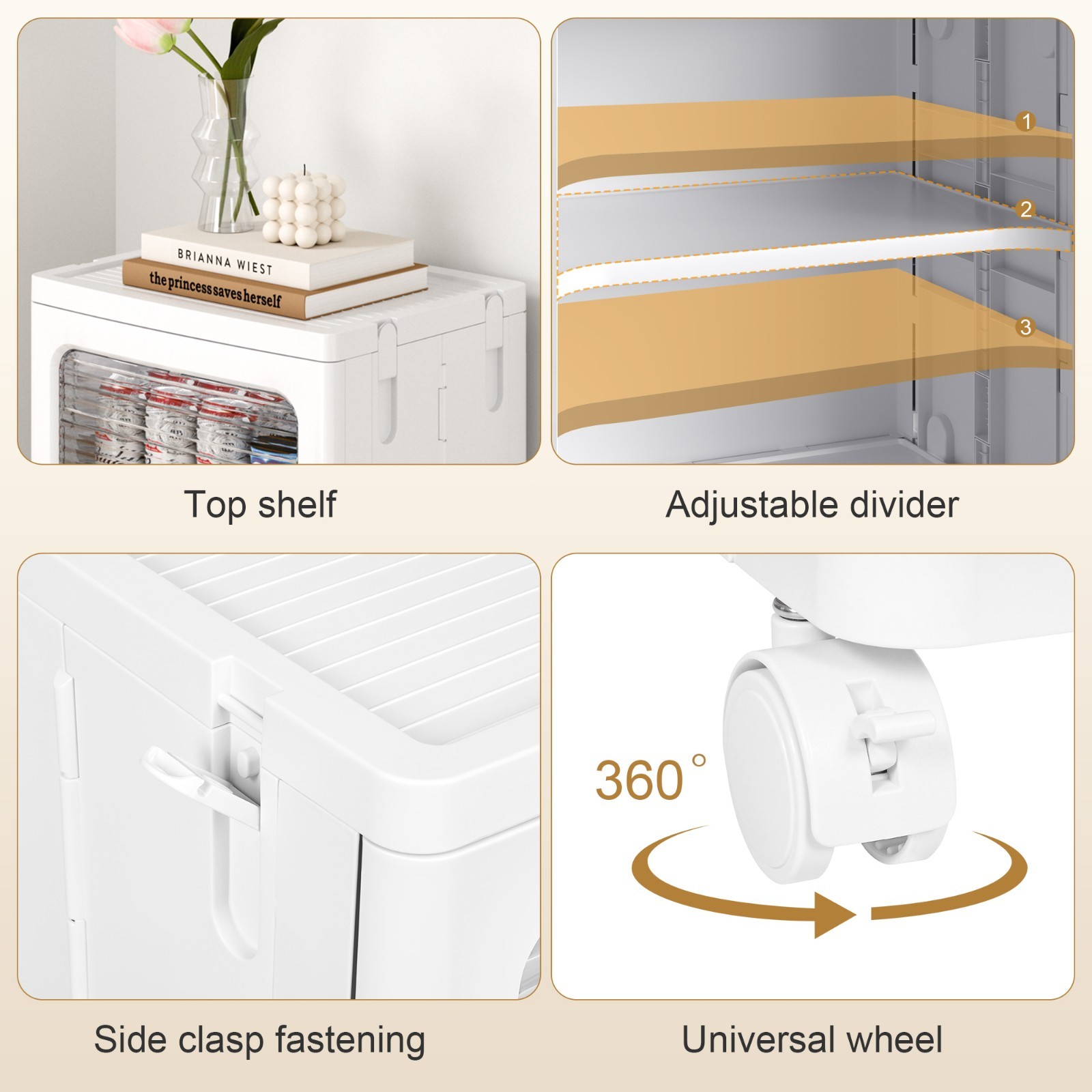 Multi Height Slim Storage Cabinet with Wheels Stackable Foldable Clear Door