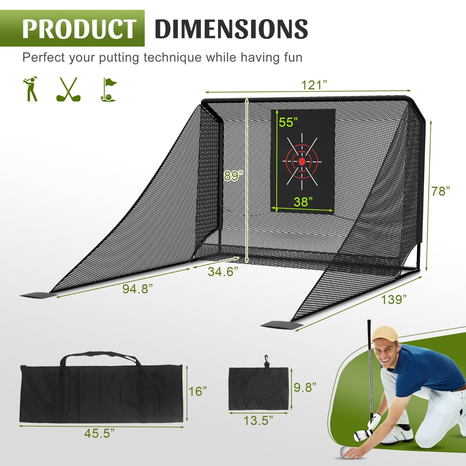 10x7.5 ft Golf Practice Hitting Net with Frame, Netting, Target and Accessories
