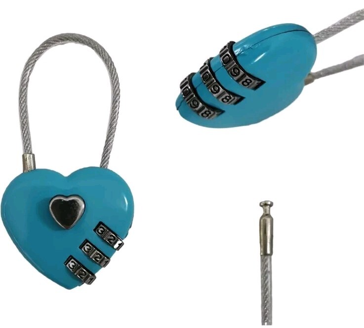 Heart Shaped Combo Padlock - 2 Locks - Lake Blue