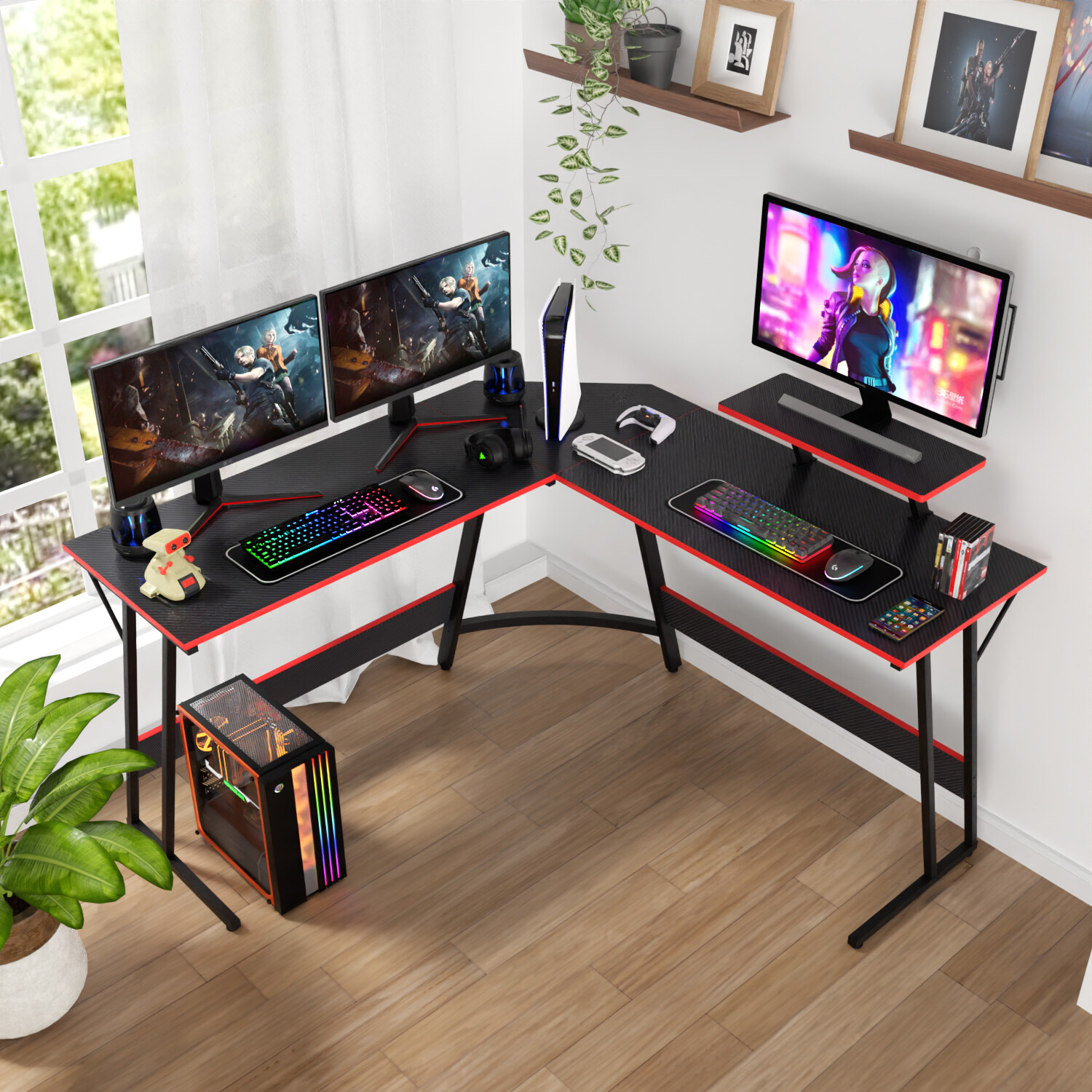 L Shaped Desk Corner Gaming Desk Computer Desk with Large Desktop Work Place