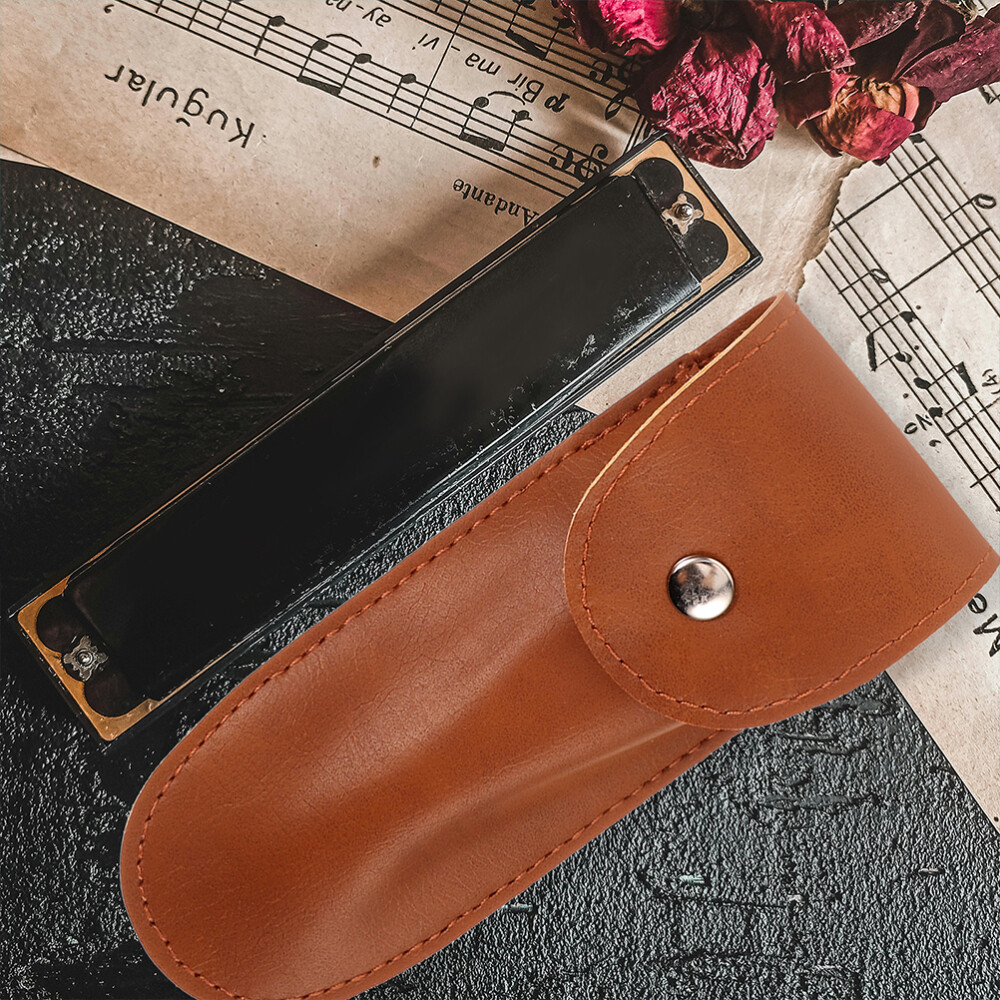 3PCS Leather Harmonica Case Portable Harmonica Storage Bags Harmonica Pouch