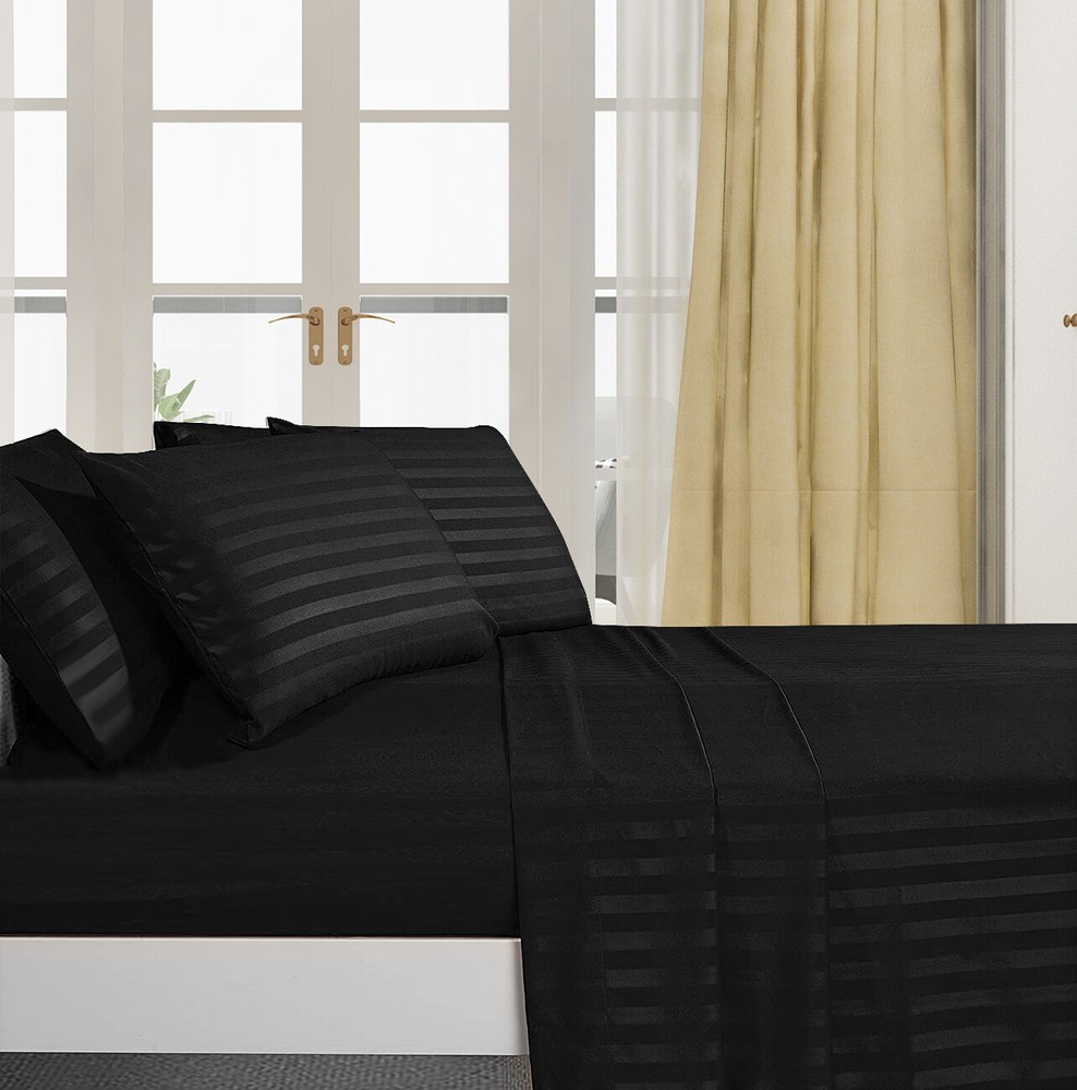 Fine 400 Thread Count 100% Cotton Sateen Bed Sheet Dobby Stripe