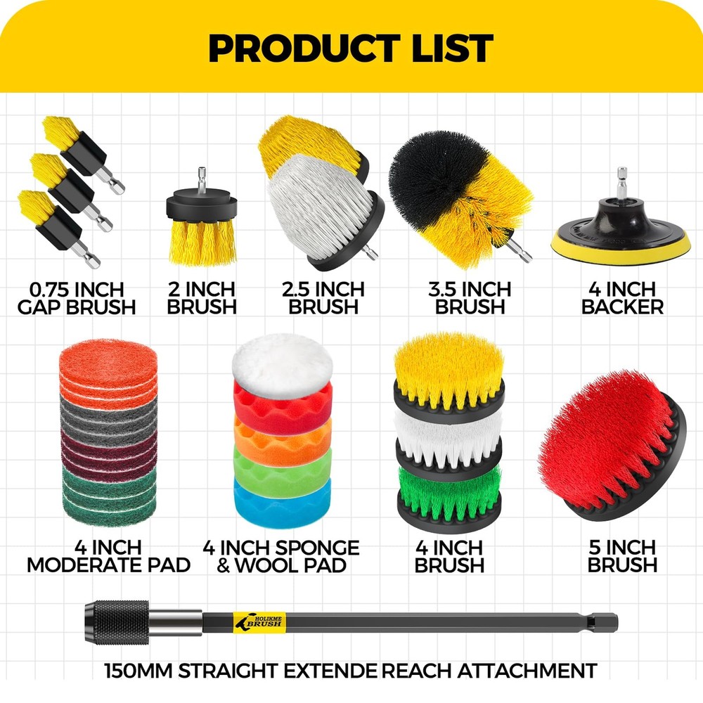 30Pack Drill Brush Attachments Set,Scrub Pads & Sponge, Power Scrubber Brush ...