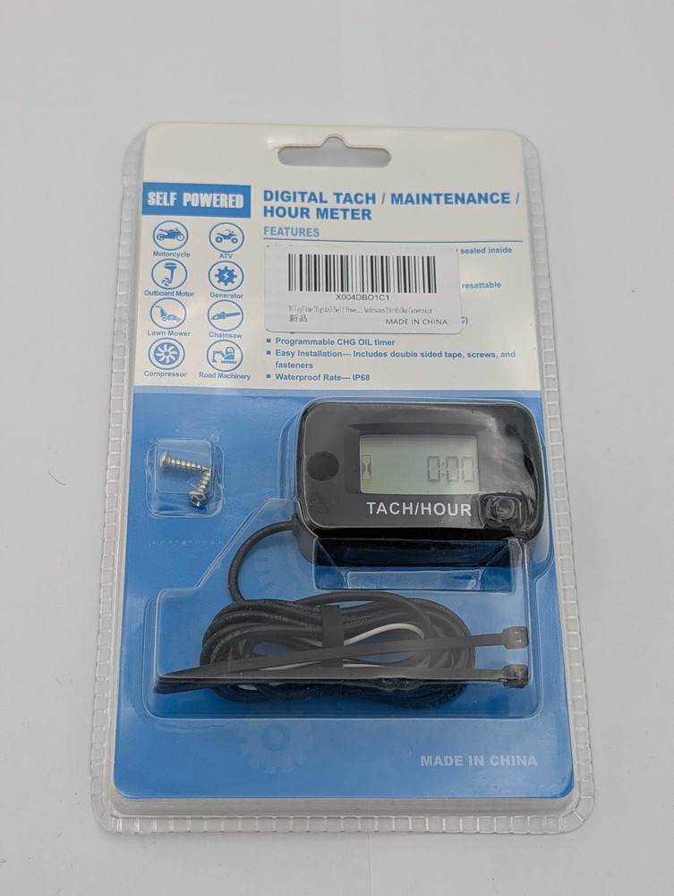 Tach Hour Meter Digital LCD Inductive Tachometer Timing Self-Powered IP68 Retail