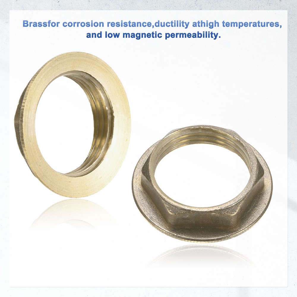 4 Pcs Brass G 1" Pipe Fitting Flange Hex Locknuts with Washer