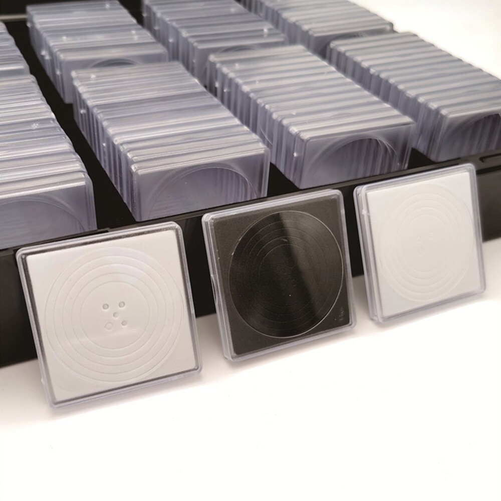 100Pcs Square Clear Coin Capsule Holder Collection Box Case Container Adjustable