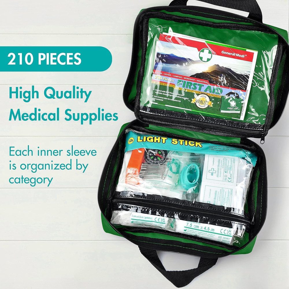 210 Piece First Aid Kit- Emergency Kit - Reflective Design - Includes Ice(Cold)