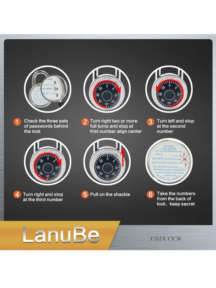 Lock Standard Dial Combination Lock, 2 inch. Wide, with Different Combination...