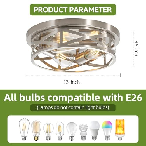 13 inch Flush Mount Ceiling Light Fixtures,3-Light Modern 2 pack Brushed Nickel