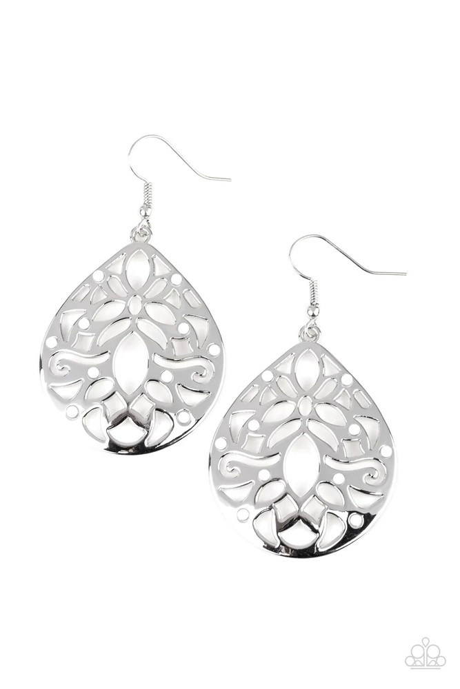 Paparazzi Earring- Casually Coachella- White Bead- Silver Dangle