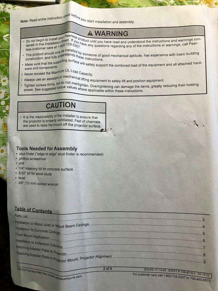 Peerles # PJF2-UNV Universal Projector Mount (Ceiling)