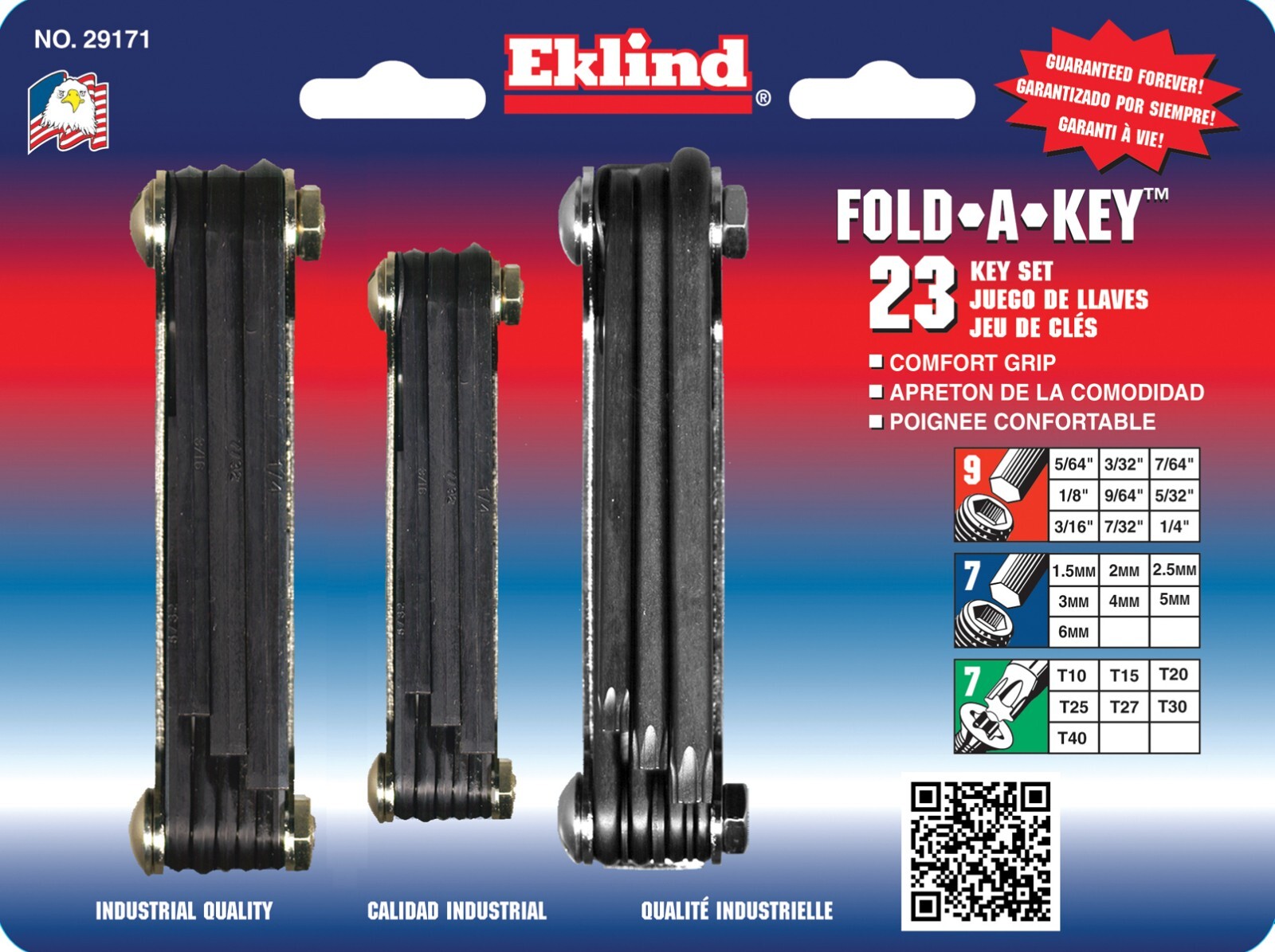 Eklind Fold Up Hex Wrench Key Set 29171 Metric SAE Torx 23pc Made in USA